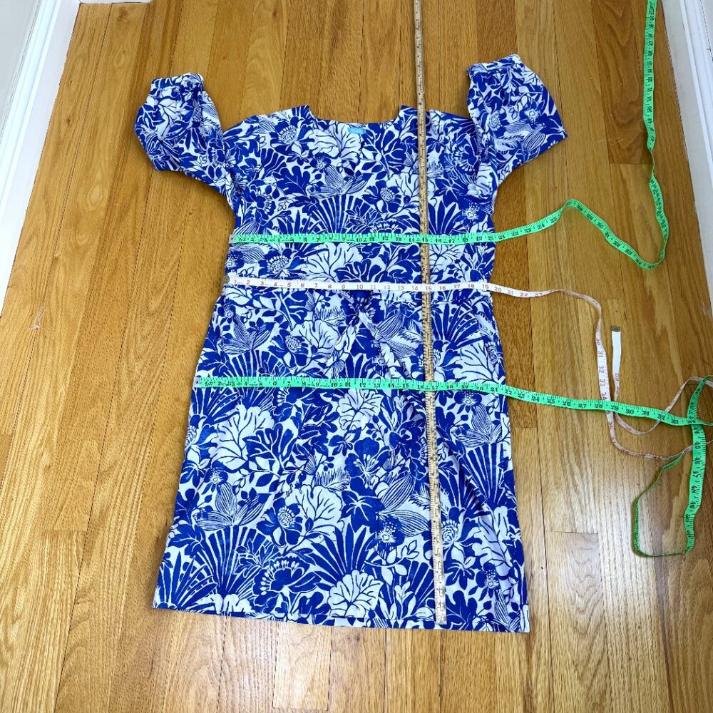 J. McLaughlin Cotton Dress Blue White Floral Crop Sleeve Resort (L) - Picture 9 of 10